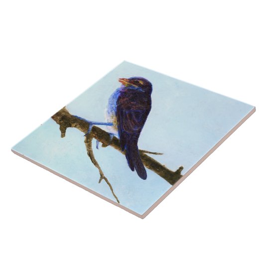 Spring Blue Bird Ceramic Tile Tegeltje (Zijkant)
