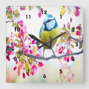 Spring Blue Bird Vierkante Klok