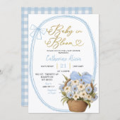 Spring Blue Bow Daisy Baby in Bloom Baby Shower Kaart (Voorkant / Achterkant)