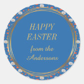 Spring Blue Floral Family Christelijk Happy Easter Ronde Sticker (Voorkant)