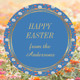 Spring Blue Floral Family Christelijk Happy Easter Ronde Sticker