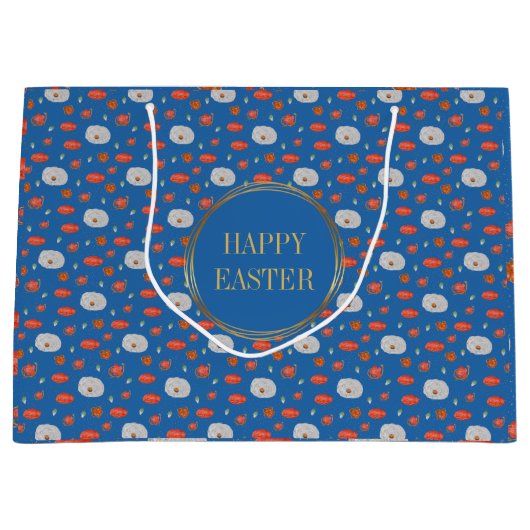 Spring Blue Floral Pattern Christelijk Happy Easte Groot Cadeauzakje (Voorkant)
