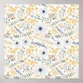 Spring Blue Green Yellow Botanical Flowers Poster (Voorkant)