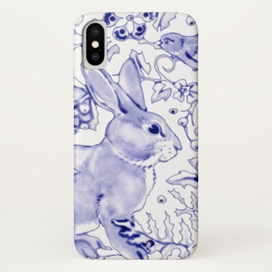 Spring Blue & White Bunny & Bird Floral Delft Case-Mate iPhone Case (Achterkant)