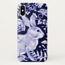 Spring Blue & White Bunny & Bird Floral Pasen