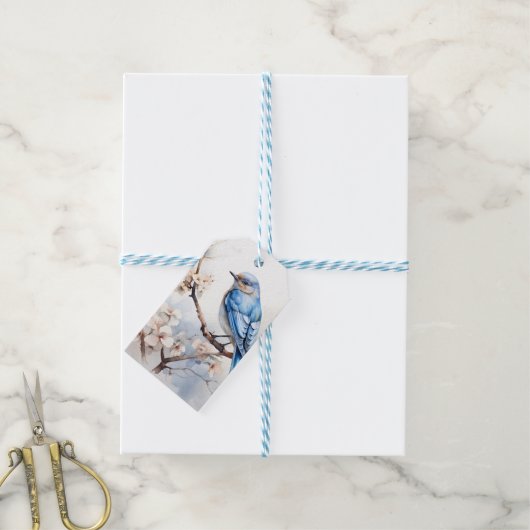 Spring Bluebird in de bloeiende boom Cadeaulabel (Met Touw)