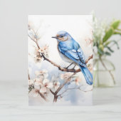 Spring Bluebird in de bloeiende boom Feestdagenkaart (Staand voorkant)