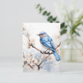 Spring Bluebird in de bloeiende boom Feestdagenkaart (Staand voorkant)