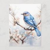 Spring Bluebird in de bloeiende boom Feestdagenkaart (Voorkant)