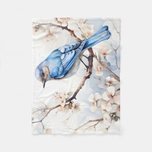 Spring Bluebird in de bloeiende boom Fleece Deken (Voorkant)
