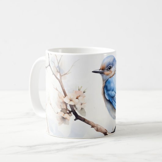 Spring Bluebird in de bloeiende boom Koffiemok (Voorkant links)
