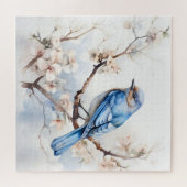 Spring Bluebird in de bloeiende boom Legpuzzel (Horizontaal)