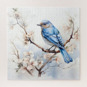 Spring Bluebird in de bloeiende boom Legpuzzel