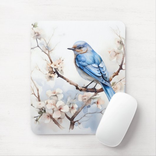 Spring Bluebird in de bloeiende boom Muismat (Met muis)