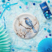 Spring Bluebird in de bloeiende boom Papieren Bordje (Feest)