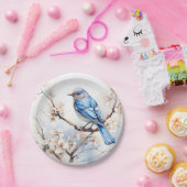Spring Bluebird in de bloeiende boom Papieren Bordje (Feest)