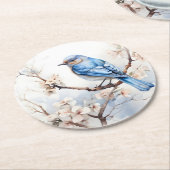 Spring Bluebird in de bloeiende boom Ronde Kartonnen Onderzetter (Gebogen)