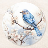 Spring Bluebird in de bloeiende boom Ronde Kartonnen Onderzetter (Voorkant)