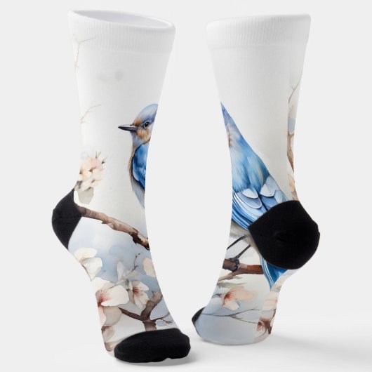 Spring Bluebird in de bloeiende boom Sokken (Gebogen)