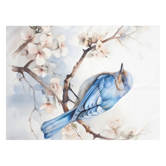 Spring Bluebird in de bloeiende boom Tafelkleed (Voorkant (Horizontaal))
