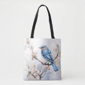 Spring Bluebird in de bloeiende boom Tote Bag (Voorkant)