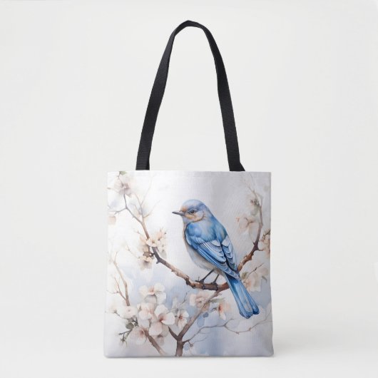 Spring Bluebird in de bloeiende boom Tote Bag (Voorkant)