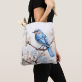 Spring Bluebird in de bloeiende boom Tote Bag (Dichtbij)
