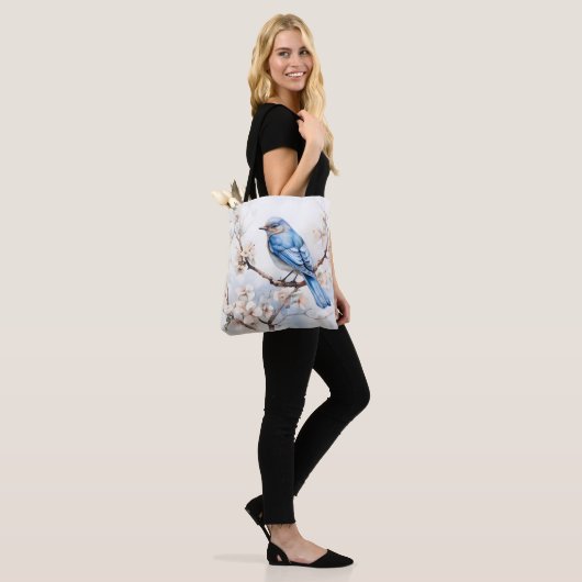 Spring Bluebird in de bloeiende boom Tote Bag (Op model)