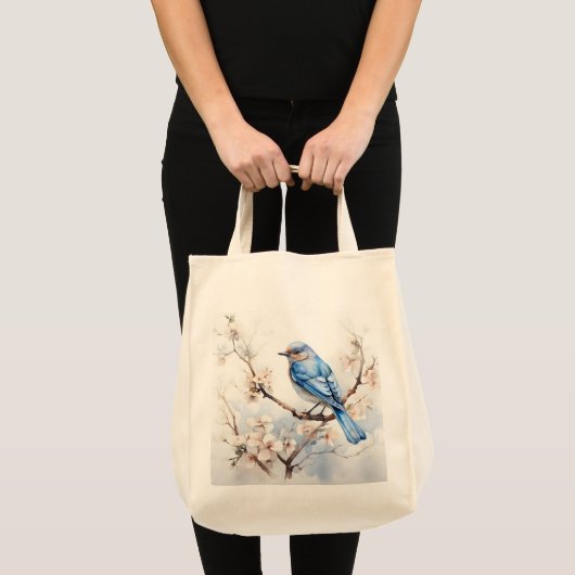 Spring Bluebird in de bloeiende boom Tote Bag (Voorkant (product))