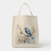 Spring Bluebird in de bloeiende boom Tote Bag (Achterkant)