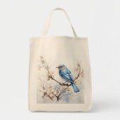 Spring Bluebird in de bloeiende boom Tote Bag (Voorkant)