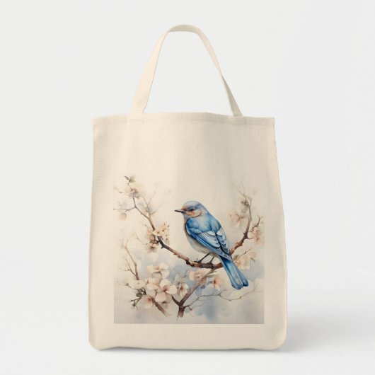 Spring Bluebird in de bloeiende boom Tote Bag (Voorkant)