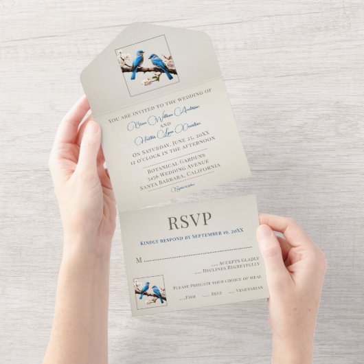 Spring Bluebirds Bruiloft All In One Uitnodiging (Afscheurbaar)