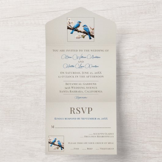Spring Bluebirds Bruiloft All In One Uitnodiging (Binnen)