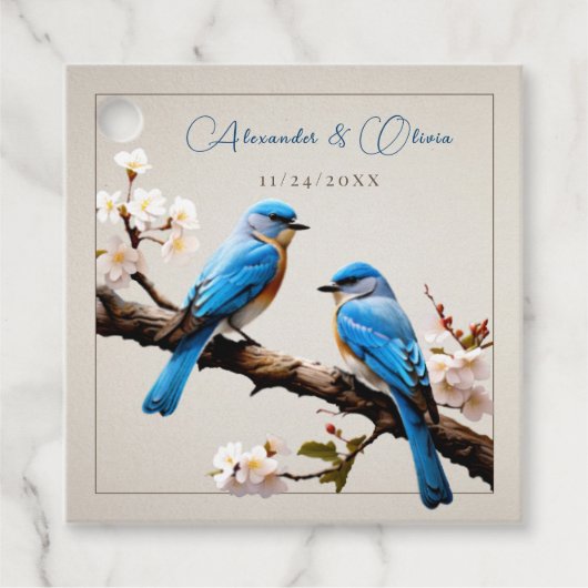Spring Bluebirds Bruiloft Bedankjes Labels (Voorkant)
