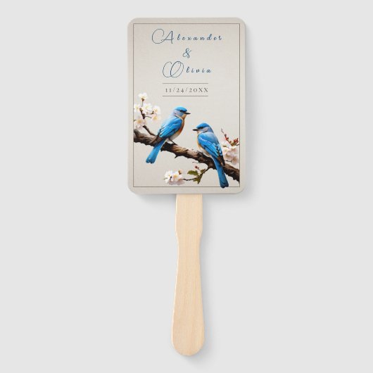Spring Bluebirds Bruiloft Handwaaier (Voorkant)