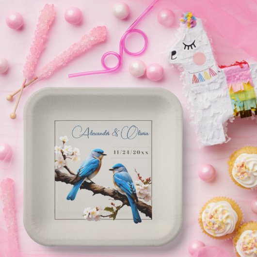Spring Bluebirds Bruiloft Papieren Bordje (Feest)