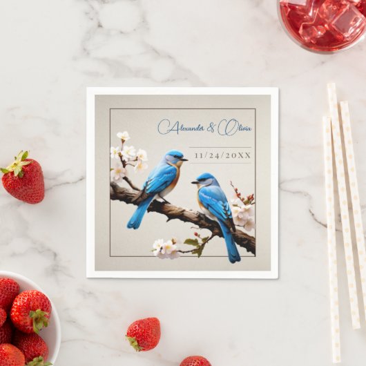 Spring Bluebirds Bruiloft Servet (Insitu)