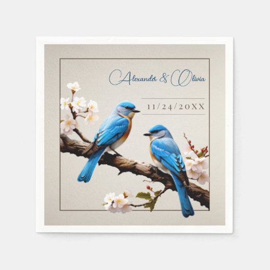 Spring Bluebirds Bruiloft Servet (Voorkant)