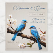 Spring Bluebirds Bruiloft Wijn Etiket (Enkel label)