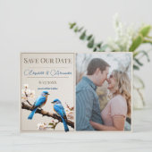 Spring Bluebirds Foto Opslaan van de datum Aankondiging (Staand voorkant)