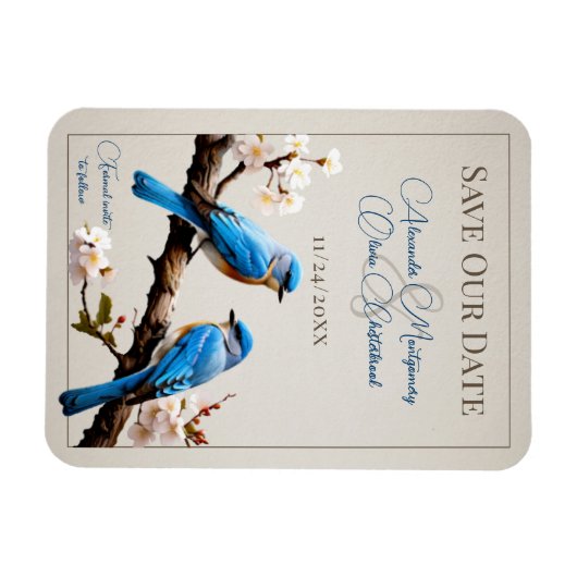 Spring Bluebirds Save the Date Magneet (Horizontaal)
