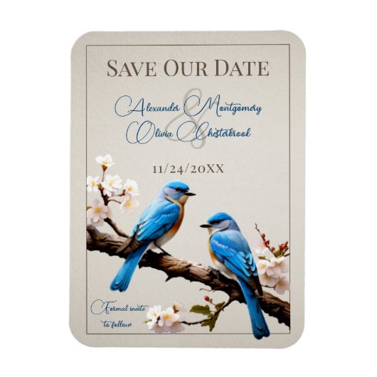 Spring Bluebirds Save the Date Magneet (Verticaal)