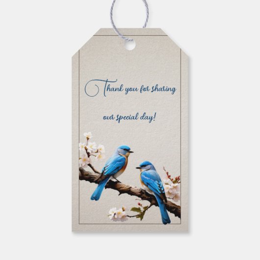 Spring Bluebirds Trouwgunst Cadeaulabel (Achterkant)
