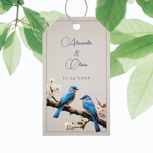 Spring Bluebirds Trouwgunst Cadeaulabel