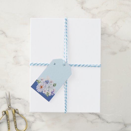 Spring Blues Bloemen  cadeau Labels Cadeaulabel (Met Touw)