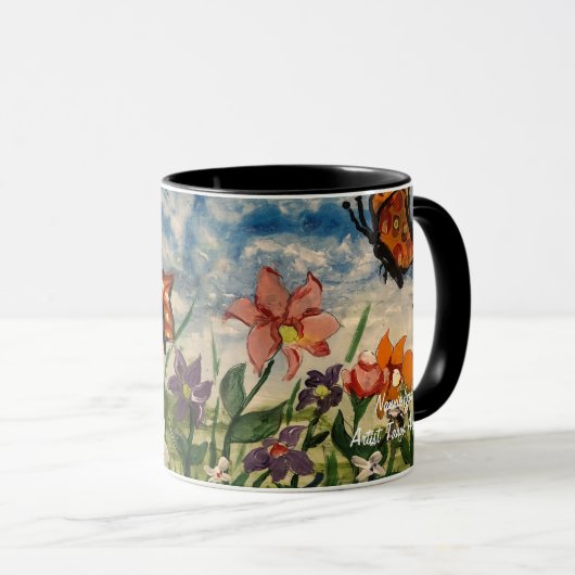 Spring Blues en Oranje kinderkunstwerken Mok (Voorkant rechts)