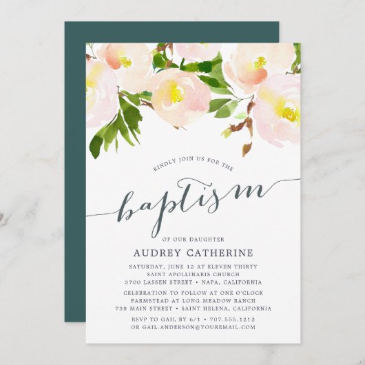 Spring Blush | Baptisme-uitnodiging Kaart (Voorkant / Achterkant)