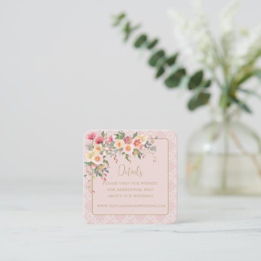 Spring Blush Bloemen Bruiloft Detail Behuizing Kaa Informatiekaartje (Staand voorkant)