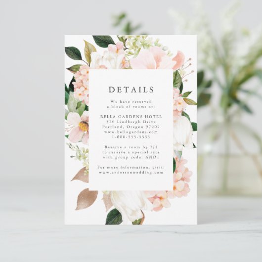 Spring Blush Bloemen Bruiloft Details Informatiekaartje (Staand voorkant)